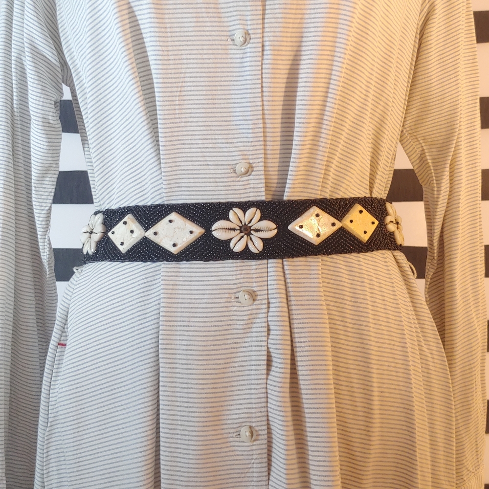 Beaded and marble stone belt with shells